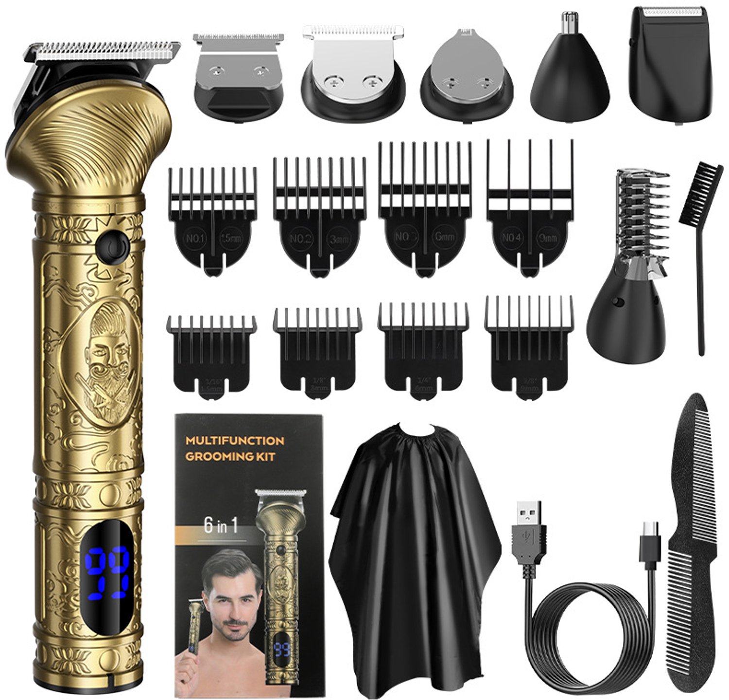 6-in-1 USB-oplader Multifunctionele verzorgingsset - Haartrimmerset