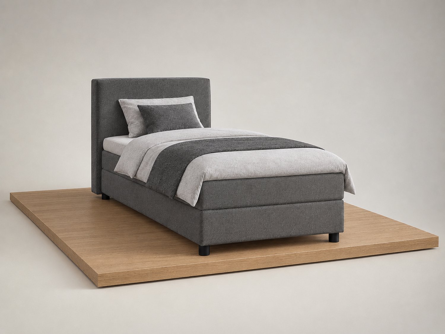 Boxspring DreamLux - 90x200 Compleet - Grijs Glad - Puntrust Bedden