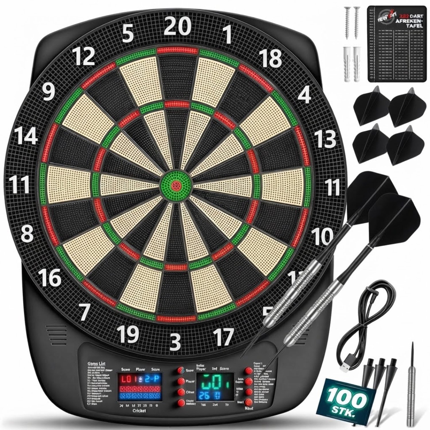 KLS® Dartbord - Dartbord Set - Dartbord met Dartpijlen - Meerkleurig - 45cm x 45cm x 52cm