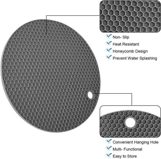 Siliconen onderzetters‑rond donkergrijs‑23cm 2 stuks | Warmtebestendige tafelonderzetters, antislip voor potten en pannen — afbeelding 5