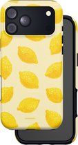 Geel telefoonhoesje met citroenpatroon, merknaam 'casetastic.' onderaan, zwart cameravenster en rand.