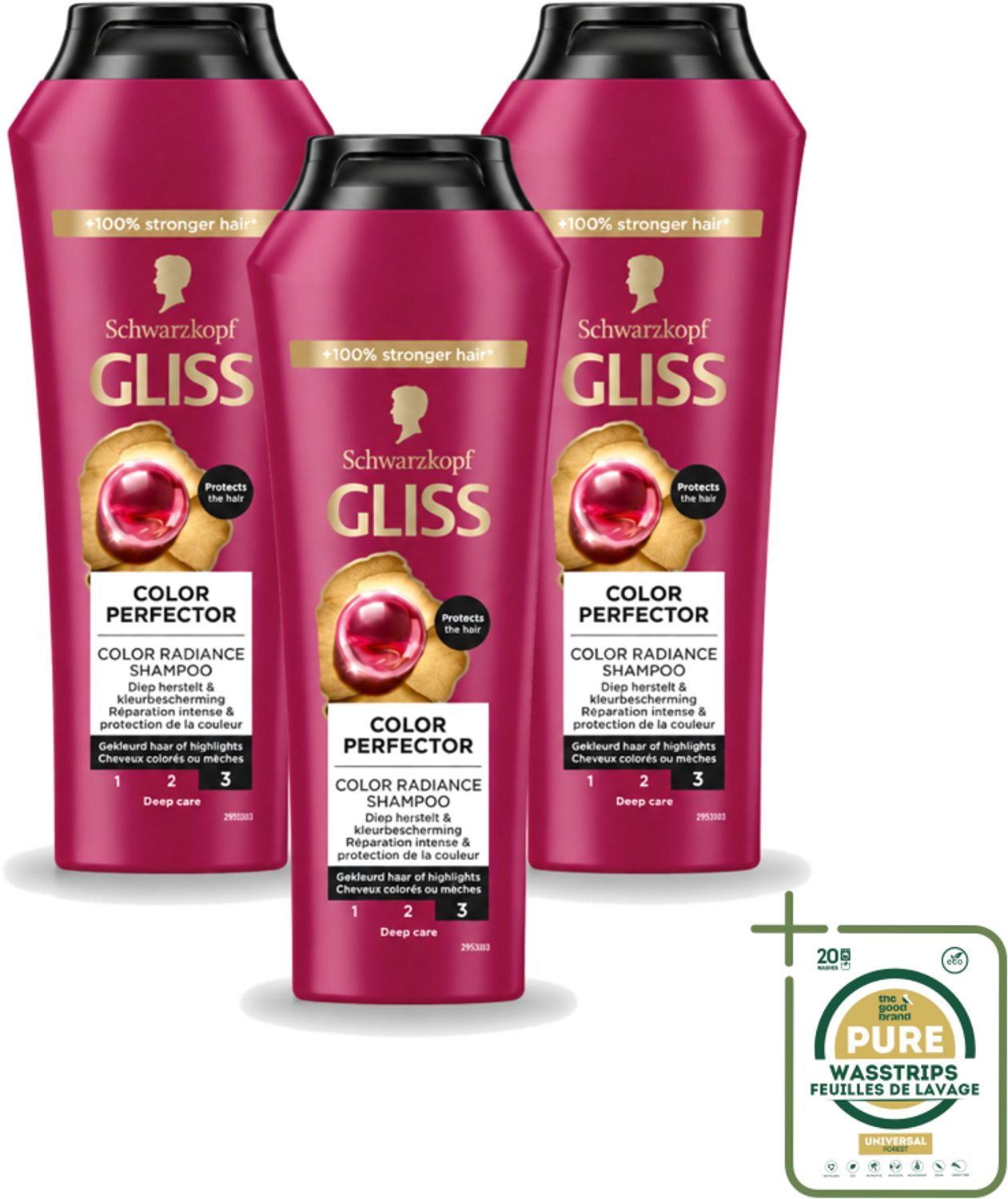 3 x Gliss - Shampoo - Color Protect & Shine - Voor Langdurige Kleurbehoud - 250 ml - Wasstrips - Kleurbehoud Haar - Glans Haar - Haar Bescherming - Kleurvervanging - Haar Verzorging