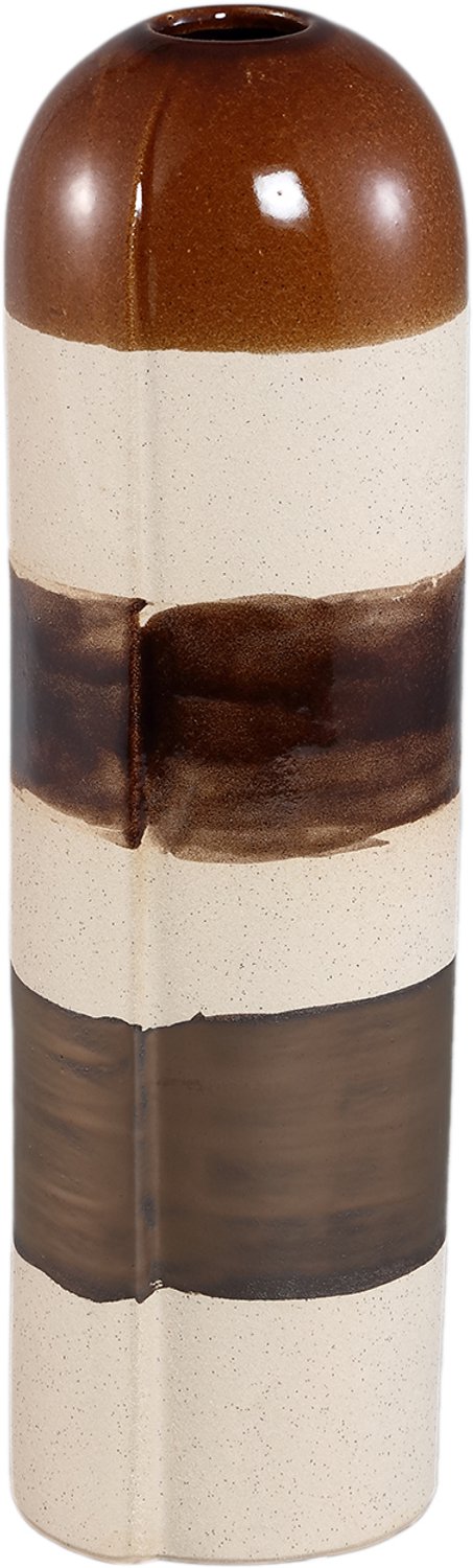 PTMD Dorlean Beige Ceramic Vase Round Stripe Design