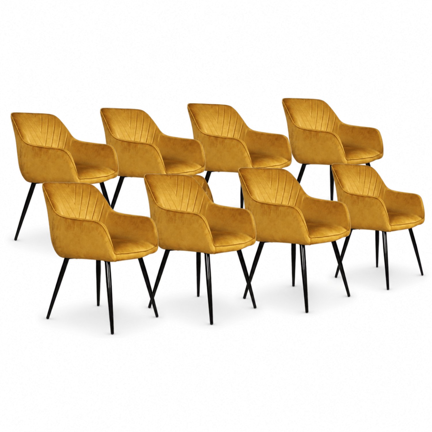DS4U Gaby eetkamerstoel - Set van 8 - Goud - Velvet - Met armleuning