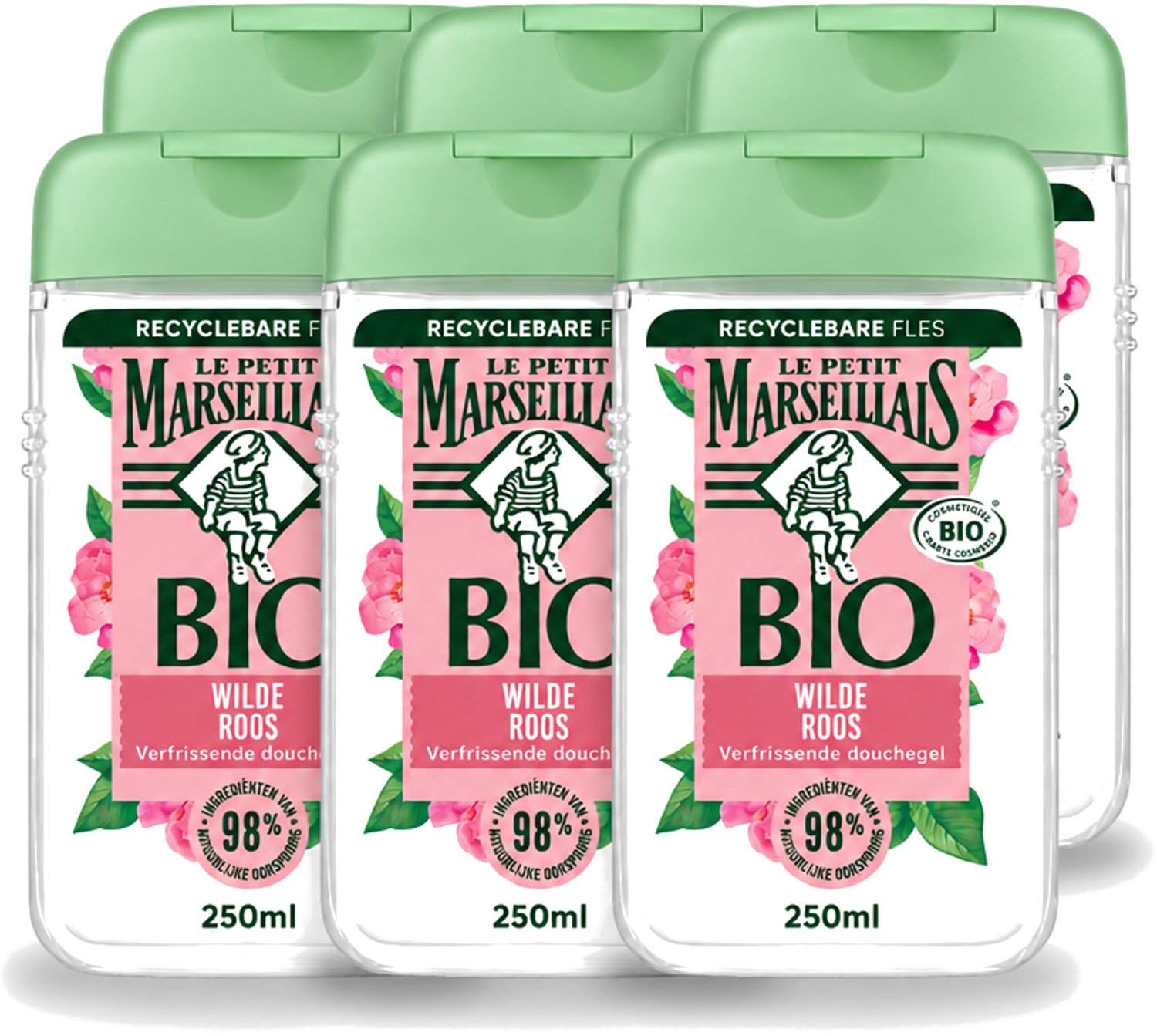 6 x Le Petit Marseillais – Douchegel – Bio Wilde Roos – Verfrissend – 250 ml - Voordeelverpakking - 6 stuks