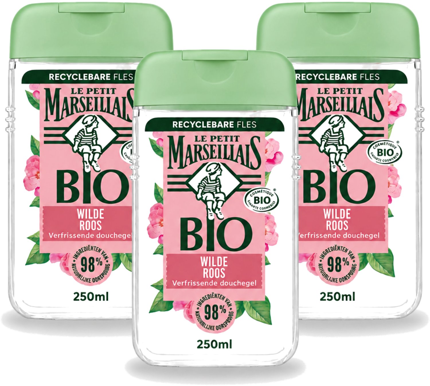 3 x Le Petit Marseillais – Douchegel – Bio Wilde Roos – Verfrissend – 250 ml - Voordeelverpakking - 3 stuks