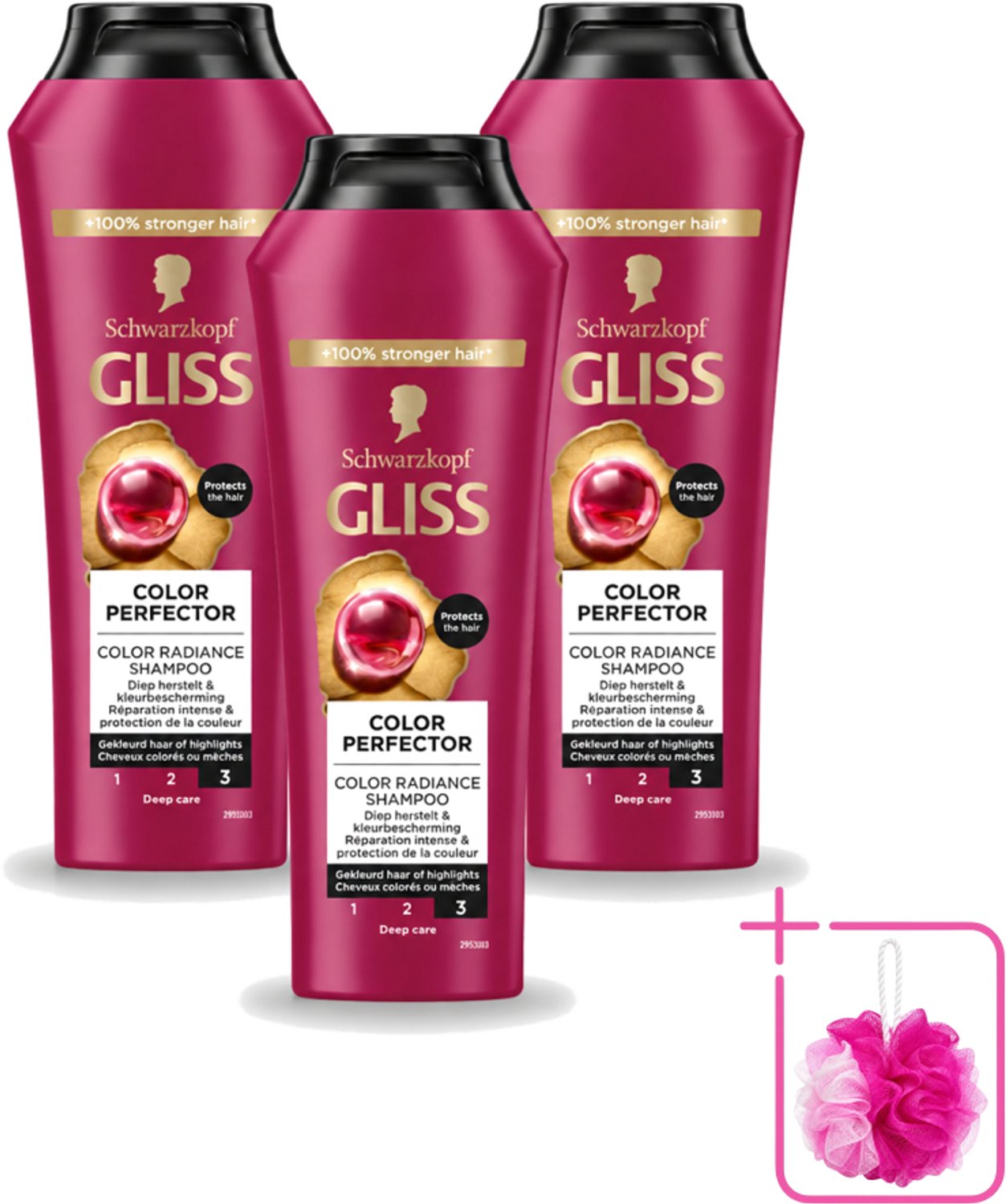 3 x Gliss - Shampoo - Color Protect & Shine - Voor Langdurige Kleurbehoud - 250 ml - Bulkverpakking - Kleurbehoud - Douchemop - Glans