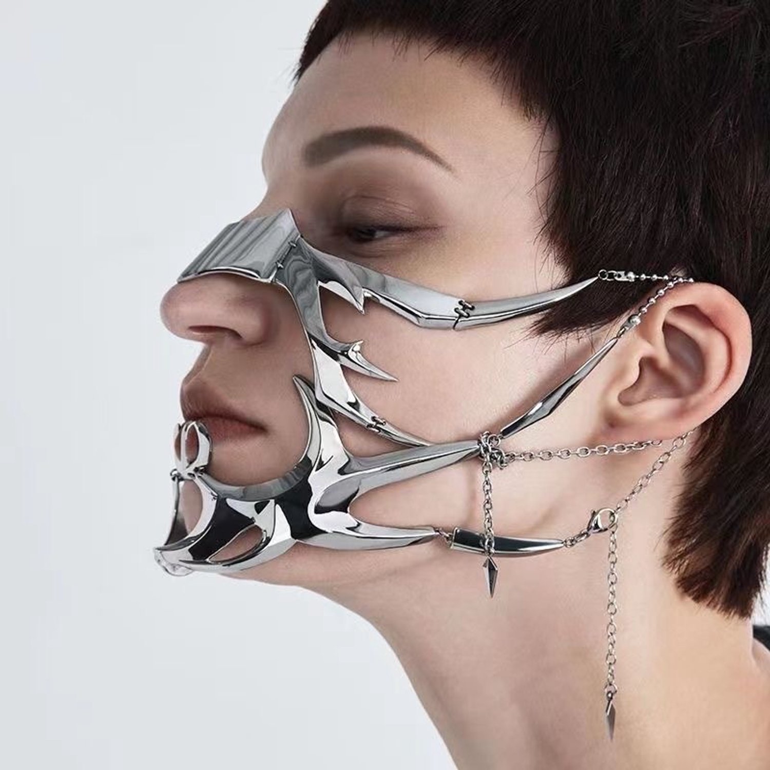 Metalen masker / Cyberpunk-stijl masker / Mechanisch gezichtsaccessoire / Verstelbaar gezichtsaccessoire