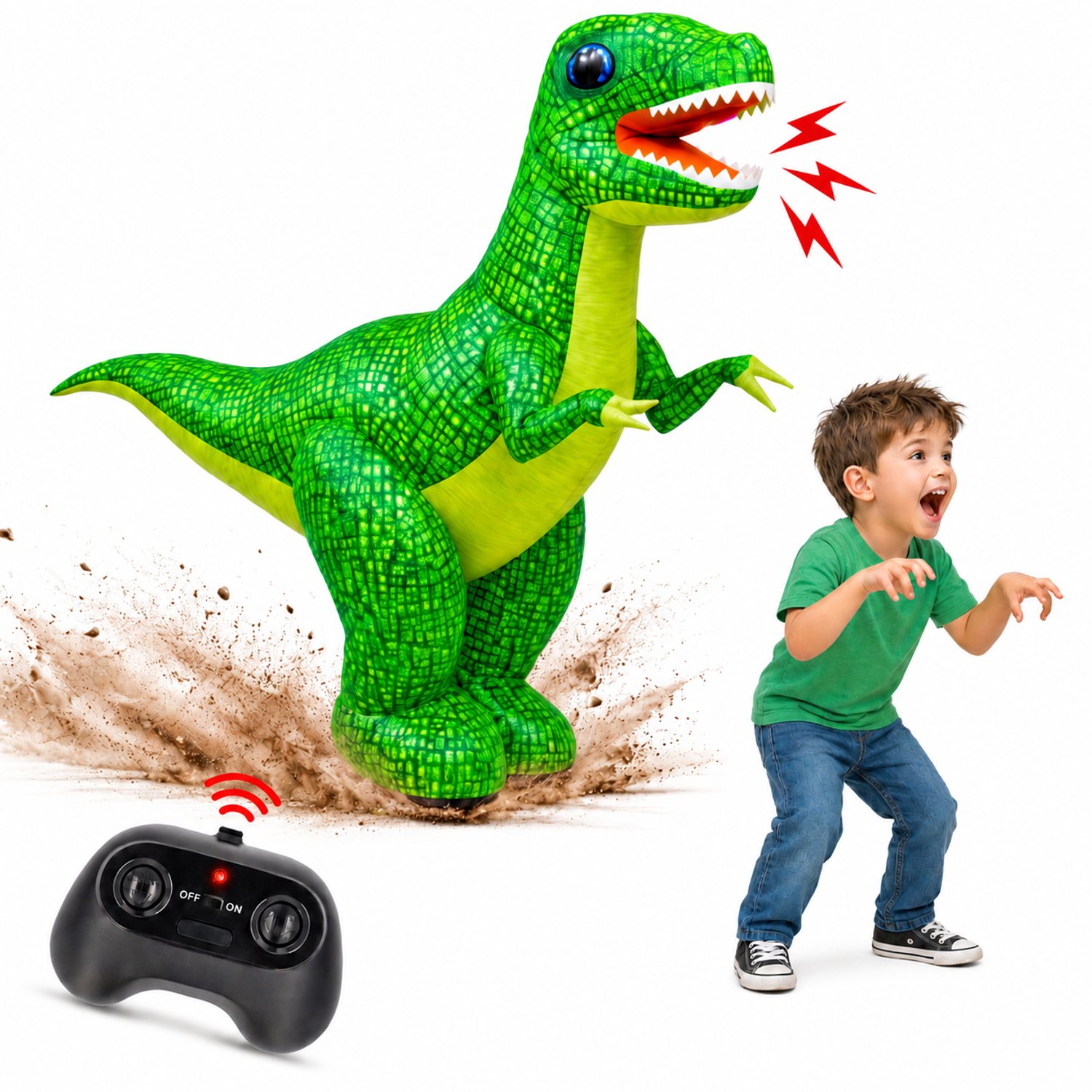 Silvergear® Opblaasbare RC Dinosaurus voor Kinderen - Bestuurbare Dino met Afstandsbediening - 90 cm Hoog - Zelfopblazend in 20 sec - Vooruit, Achteruit & 360° Draaien - Oplaadbaar - Dinosaurus Speelgoed - Groen - Cadeau voor 4,5,6,7,8+ Jaar