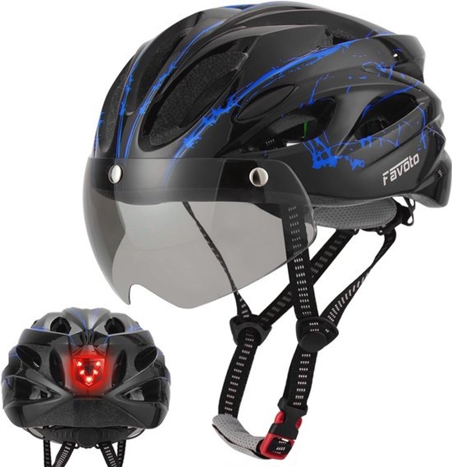 Fietshelm voor volwassenen - met lichtvizier en afneembare voering - verstelbaar, 57-61 cm