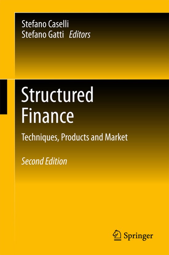 Boekomslag 'Structured Finance' met zwart-geel verloop, tekst: 'Techniques, Products and Market' en 'Second Edition'.