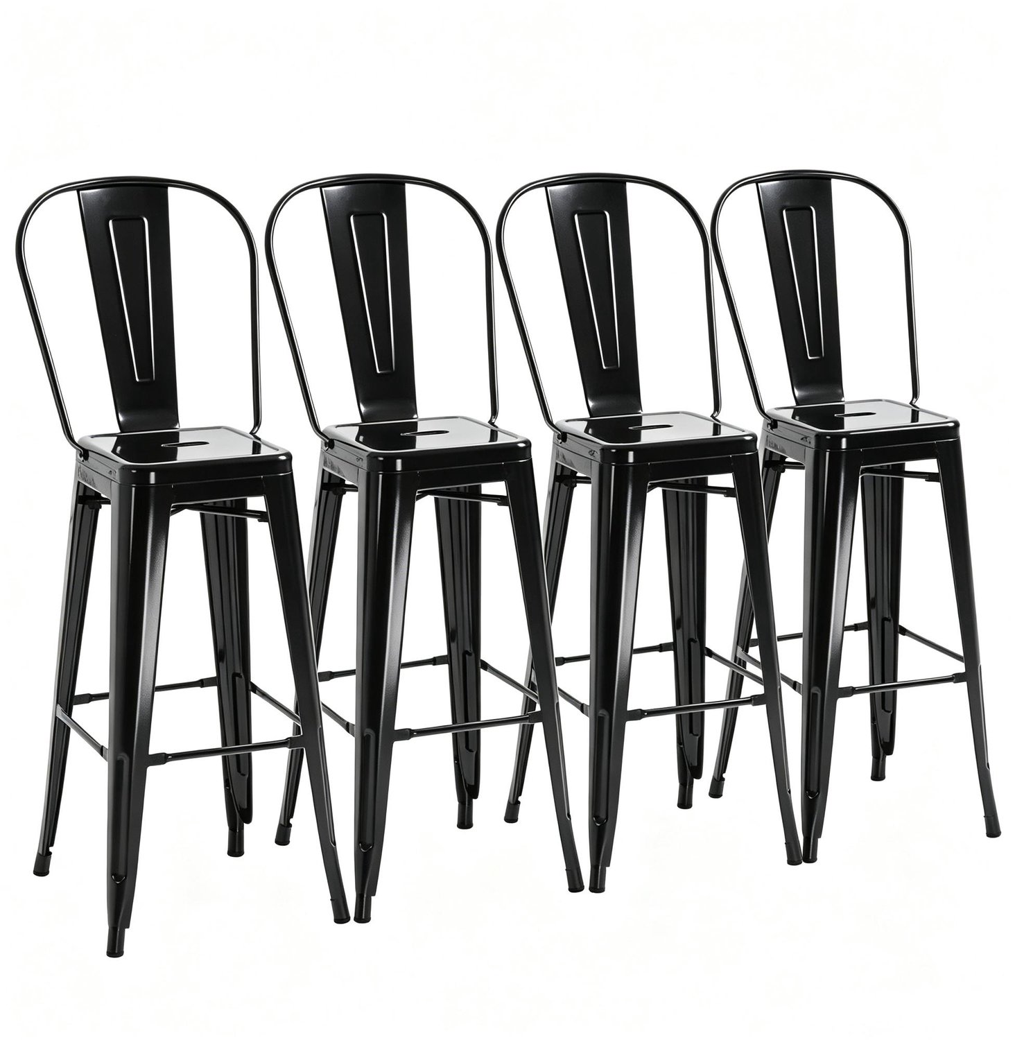 SONNENH Metalen barkrukken set van 4 - Zwart - Stapelbaar met afneembare rugleuning - Zithoogte 76,5 cm