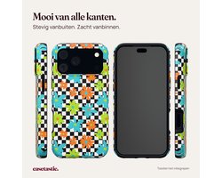 Casetastic hoesje geschikt voor Apple iPhone 18 Pro Max - Dubbellaagse bescherming - Retro Bloem Power - Fashion Case - Zwart Turquoise Grijs Wit