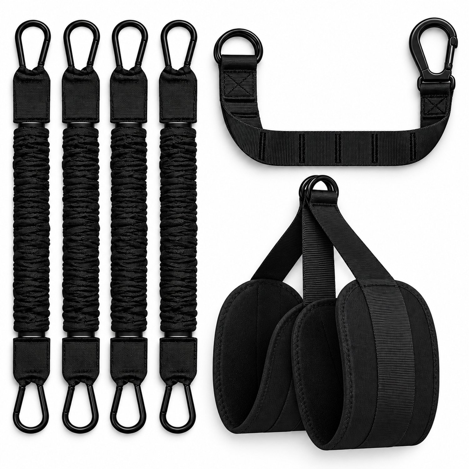Consumerce® Pull Up Band Set - Verstelbare Optrekhulp met Dubbele Voetsteun - 4 Weerstandsbanden - 34 kg Weerstand per Band - Pull Up Assistance Bands - Fitness Elastiek voor Optrekken en Calisthenics - Zwart