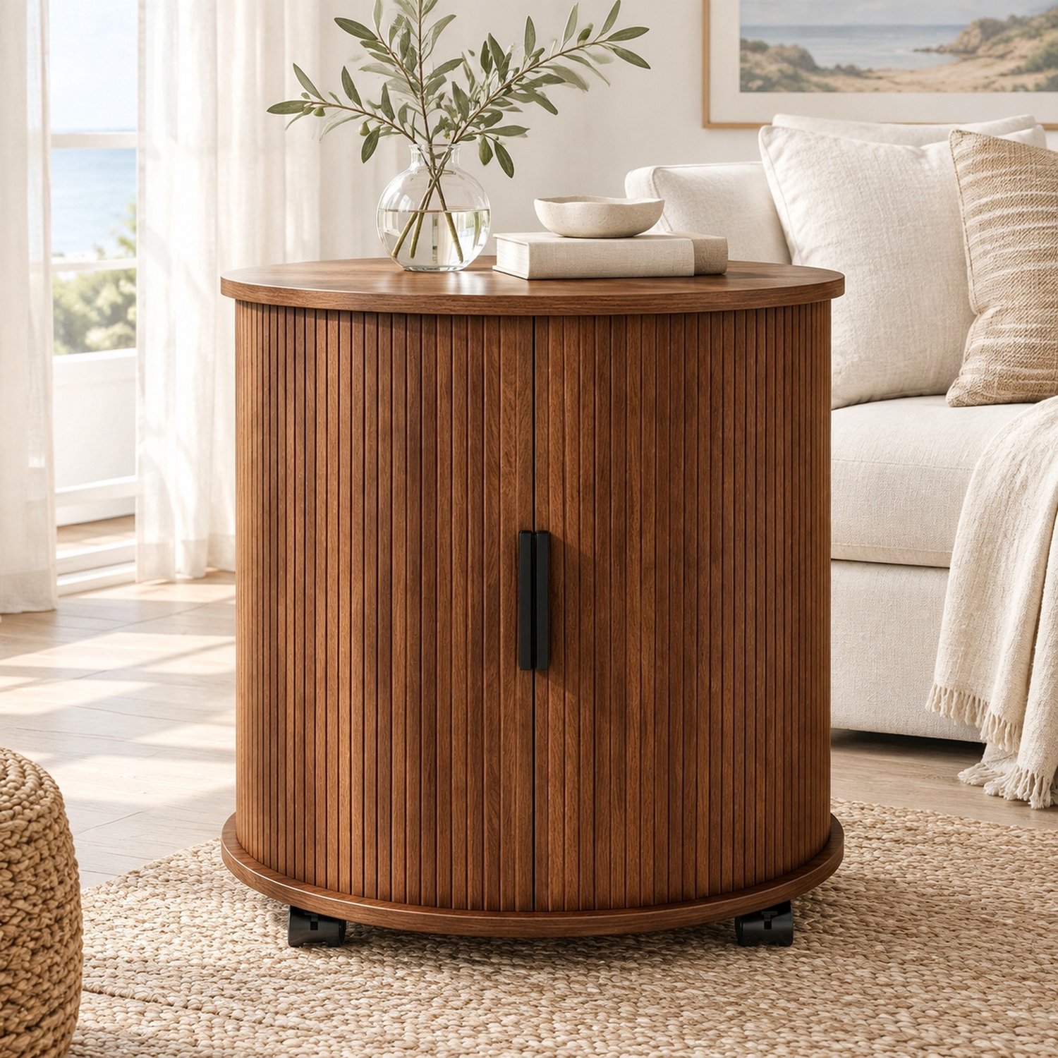 CHICFURN Bedtafel - Laadstation - Rond - Walnoot