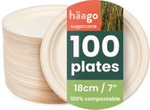 Haago – 100 Bagasse Dessertbordjes, 18cm – Stevig & Lekvrij – Biologisch Afbreekbaar, Milieuvriendelijk & Thuis Composteerbaar