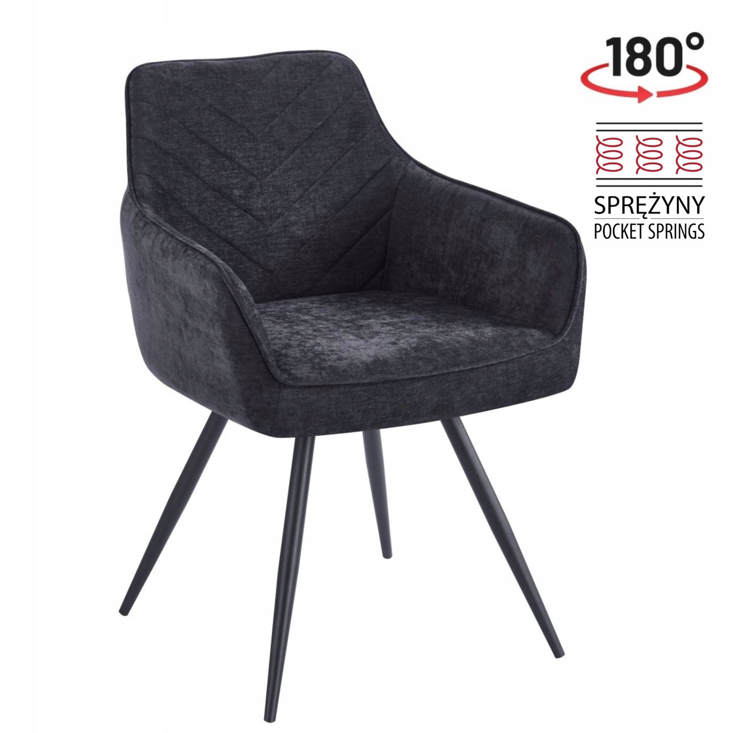 Furnitex Wind 99 - Eetkamerstoel - Zwart fluweel - 180° draaibaar - Automatische terugkeer