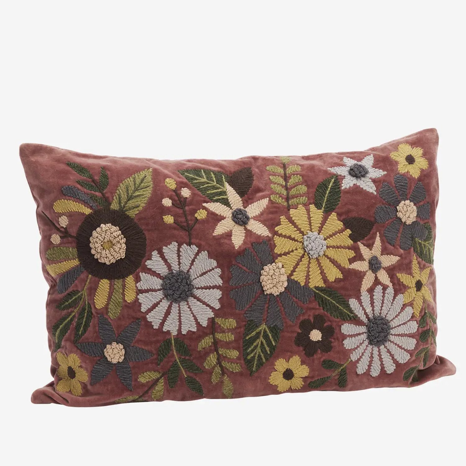 Madam Stoltz - Geborduurde Fluwelen Kussenhoes – Dusty Rose – 40 x 60 cm