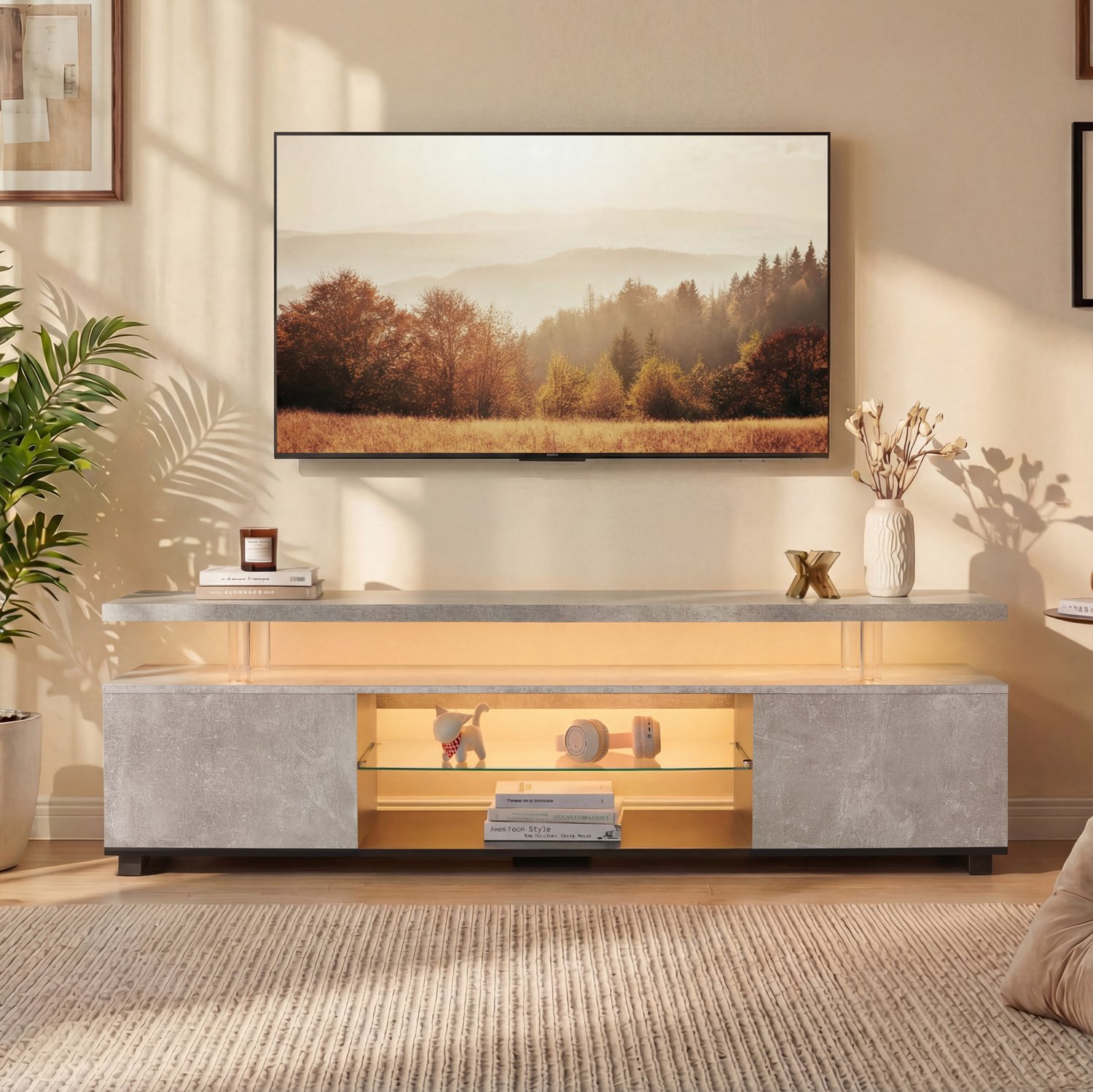 CHICFURN TV-meubel - LED-verlichting - 3 opbergruimtes - grijs zwart