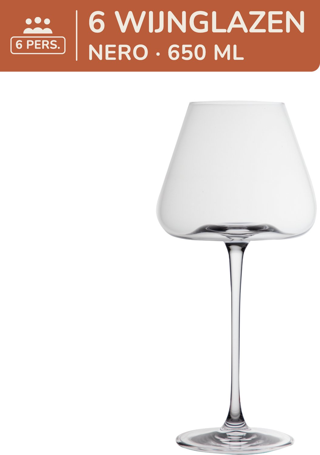 Set van 6 rode wijnglazen - bourgogne glazen - 650 ml - 6 persoons - glas - Nero - Kade 171 glazen - hip en trendy