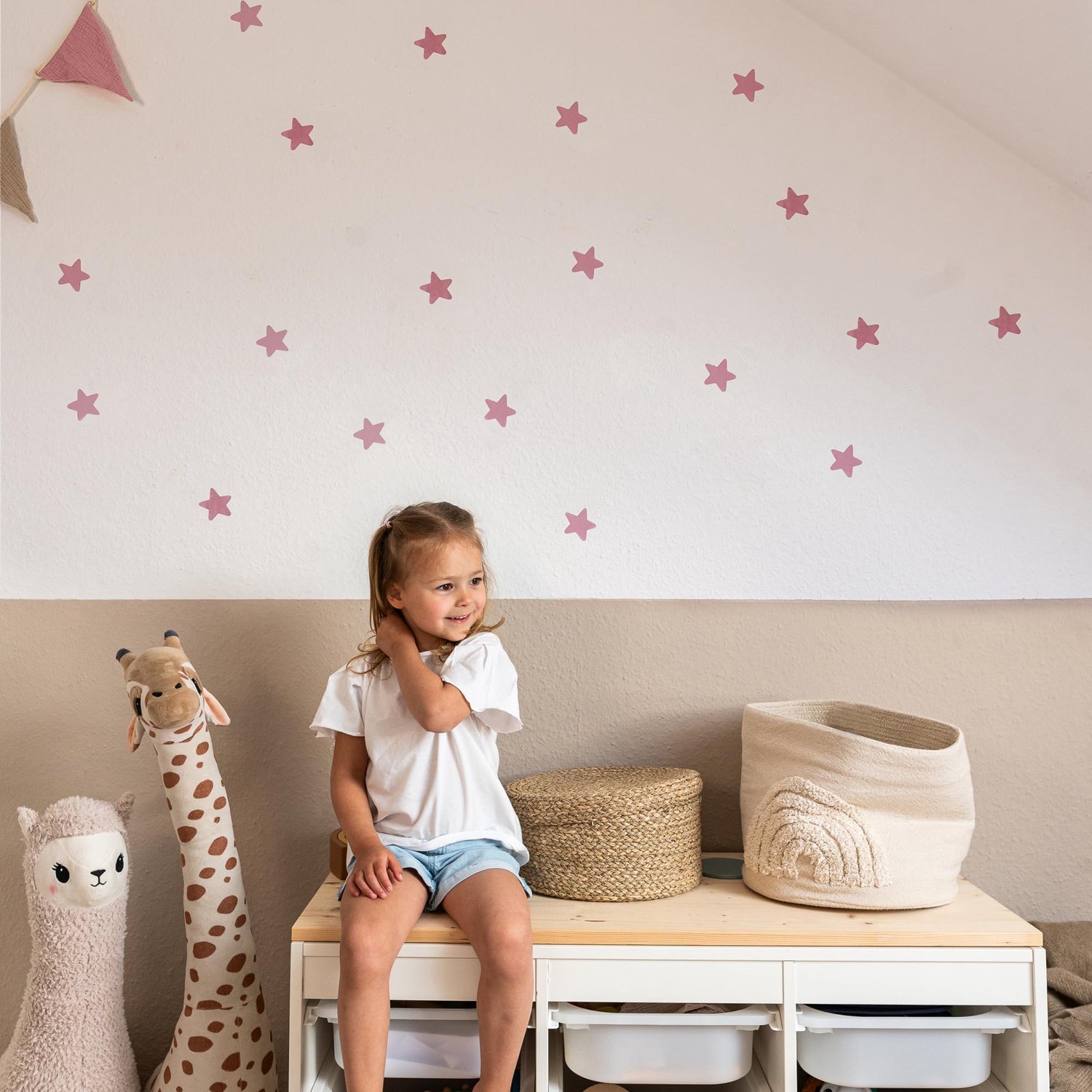 LILIMAUS Muurstickers kinderkamer - 36 stippen - zelfklevend - oudroze