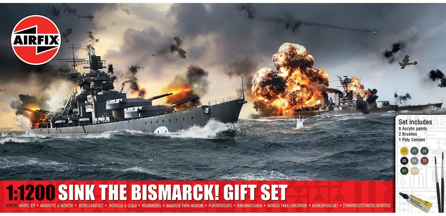 Airfix Modelbouwpakket Schepen - 50120 Sink The Bismarck! WWII - 7 Oorlogsschepen - Gift Set Plastic - 1:1200 - Modelbouw