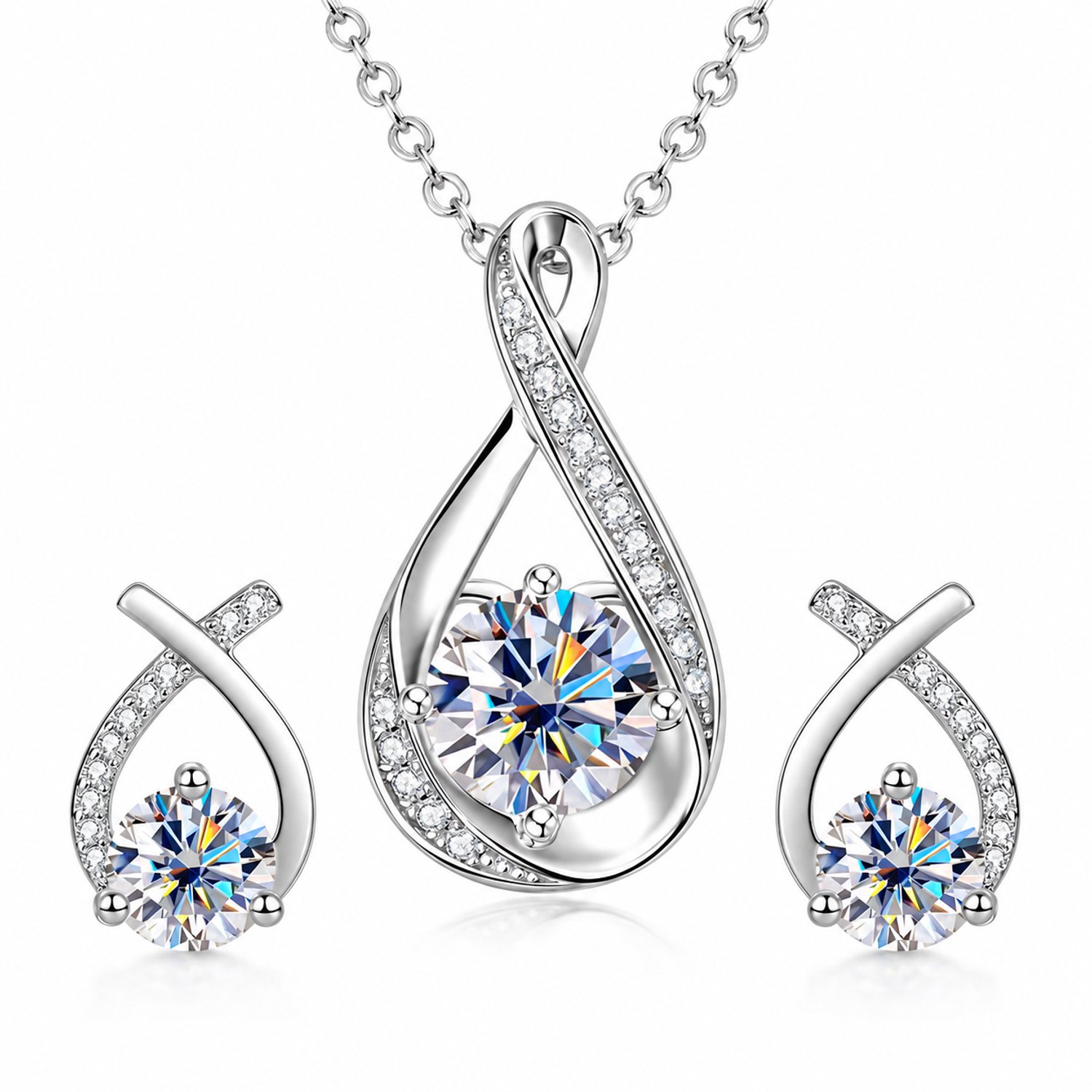 Selevie Sieradenset Witgoud Druppel – Ketting & Oorbellen met Moissanite 1.8ct VVS1