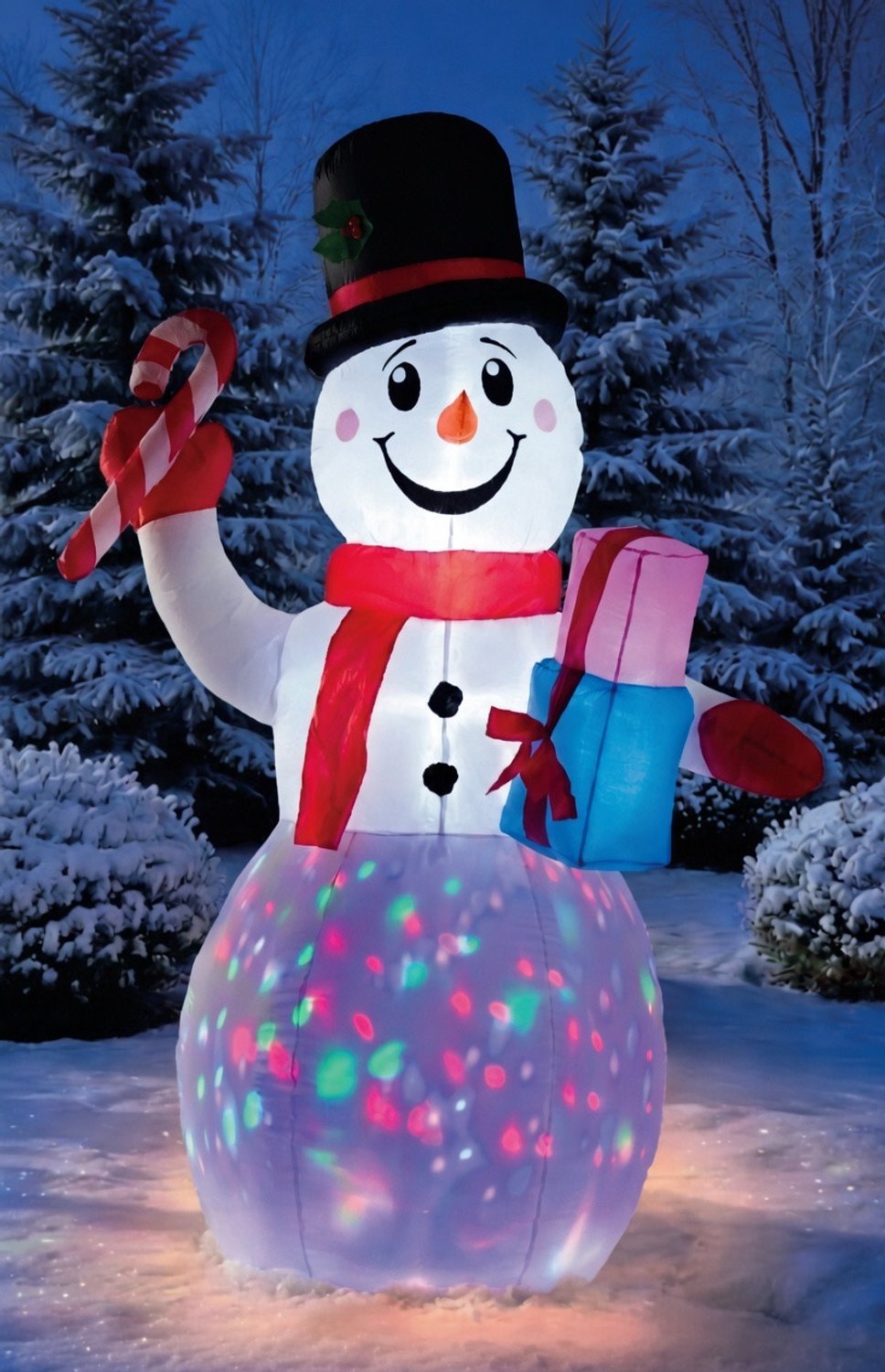 XMas Opblaasbare sneeuwpop met LED Verlichting projectie - Hoogte 200 cm - IP44 - compleet met blower op 12 Volt