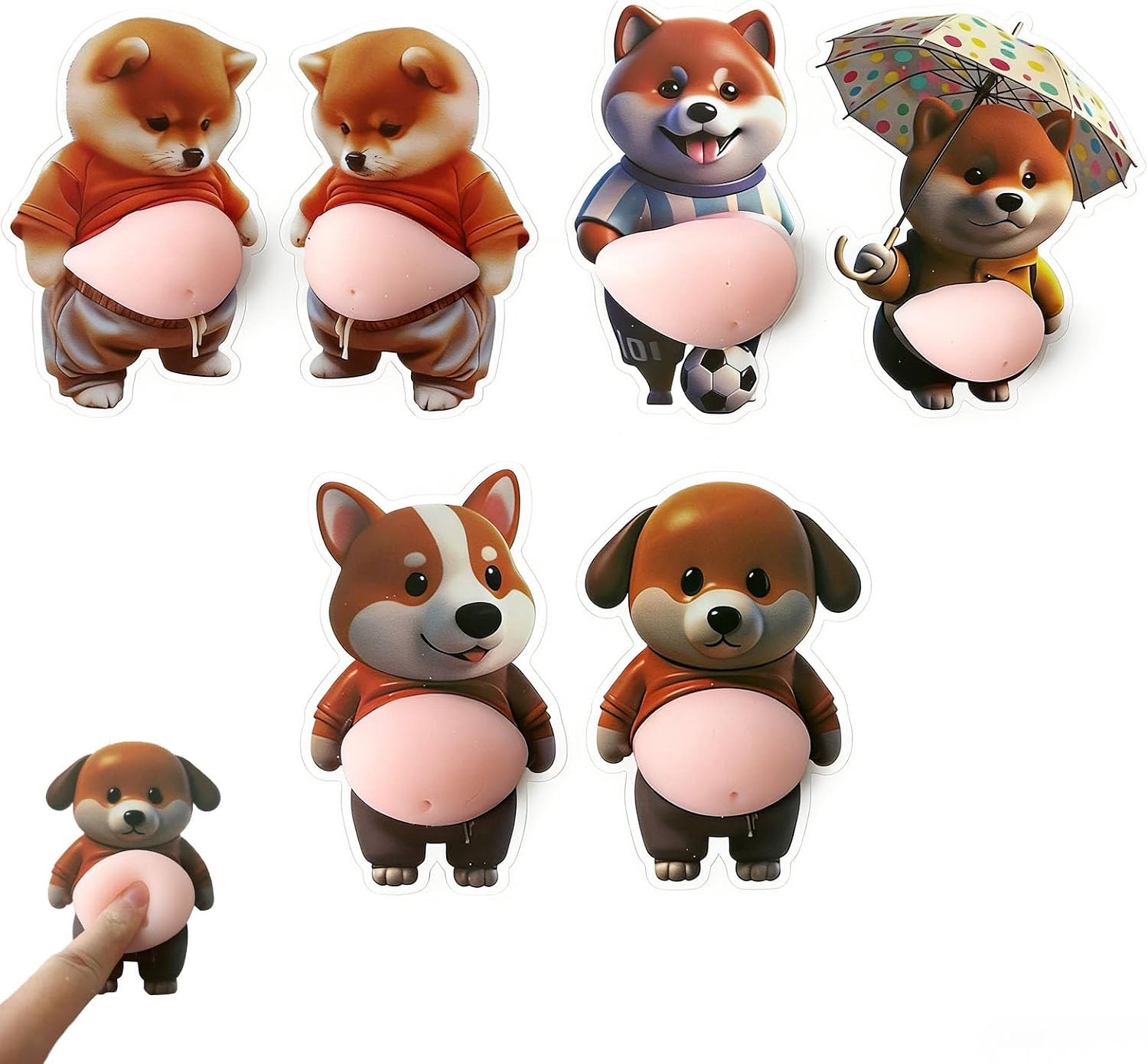 3D Shiba Inu hondenbuikstickers - 6 stuks zachte siliconen - grappige hondenstickers - stressverlichting speelgoed - ServiceTopper