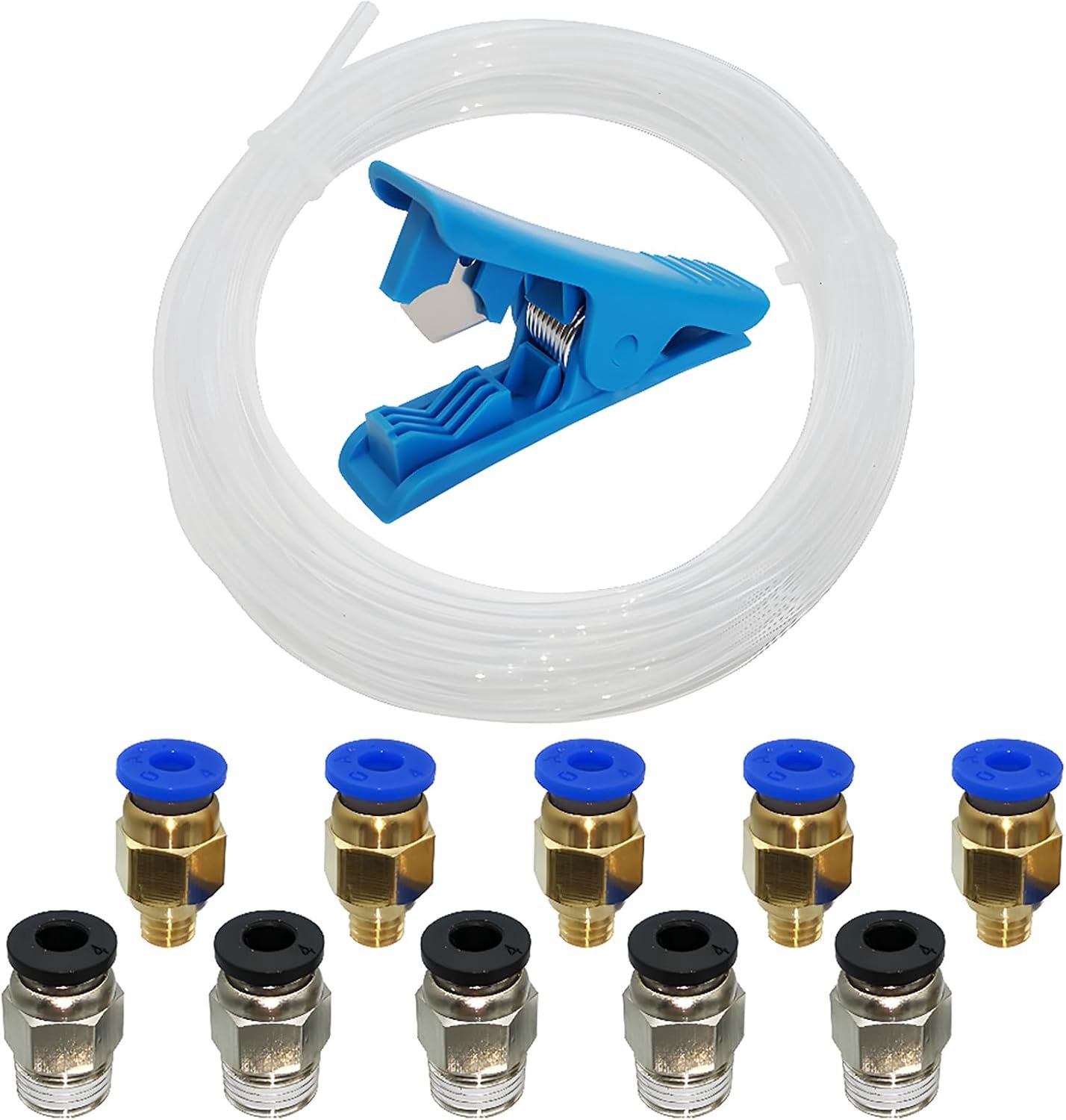 PTFE-slang 5 m - transparant - met 5 stuks PC4-M6 en 5 stuks PC4-M10 - perfect voor 3D-printer - ServiceTopper