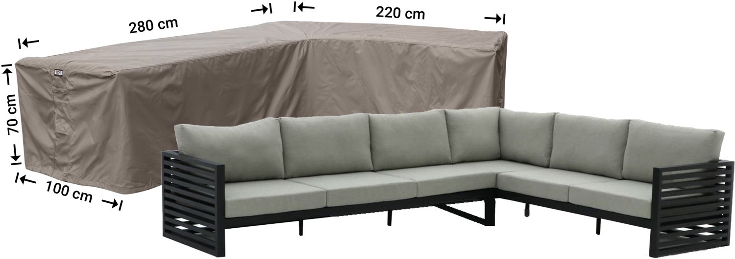 Raffles Covers beschermhoes loungeset / hoekbank (L-vorm) - 220 x 280 H: 70 cm - RHS280220right - Hoes voor hoekbank met ongelijke zijden - Lange zijde rechts (vanaf zitpositie) Taupe
