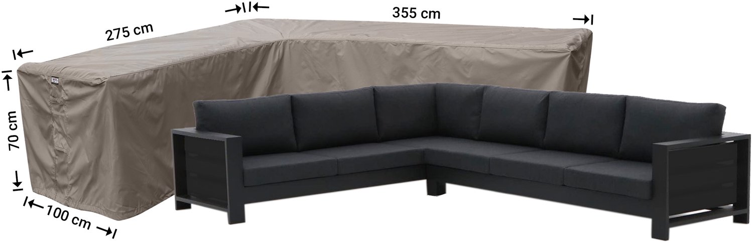 Raffles Covers beschermhoes loungeset / hoekbank (L-vorm) - 355 x 275 H: 70 cm - RHS355275left - Hoes voor hoekbank met ongelijke zijden - Lange zijde links (vanaf zitpositie) Taupe
