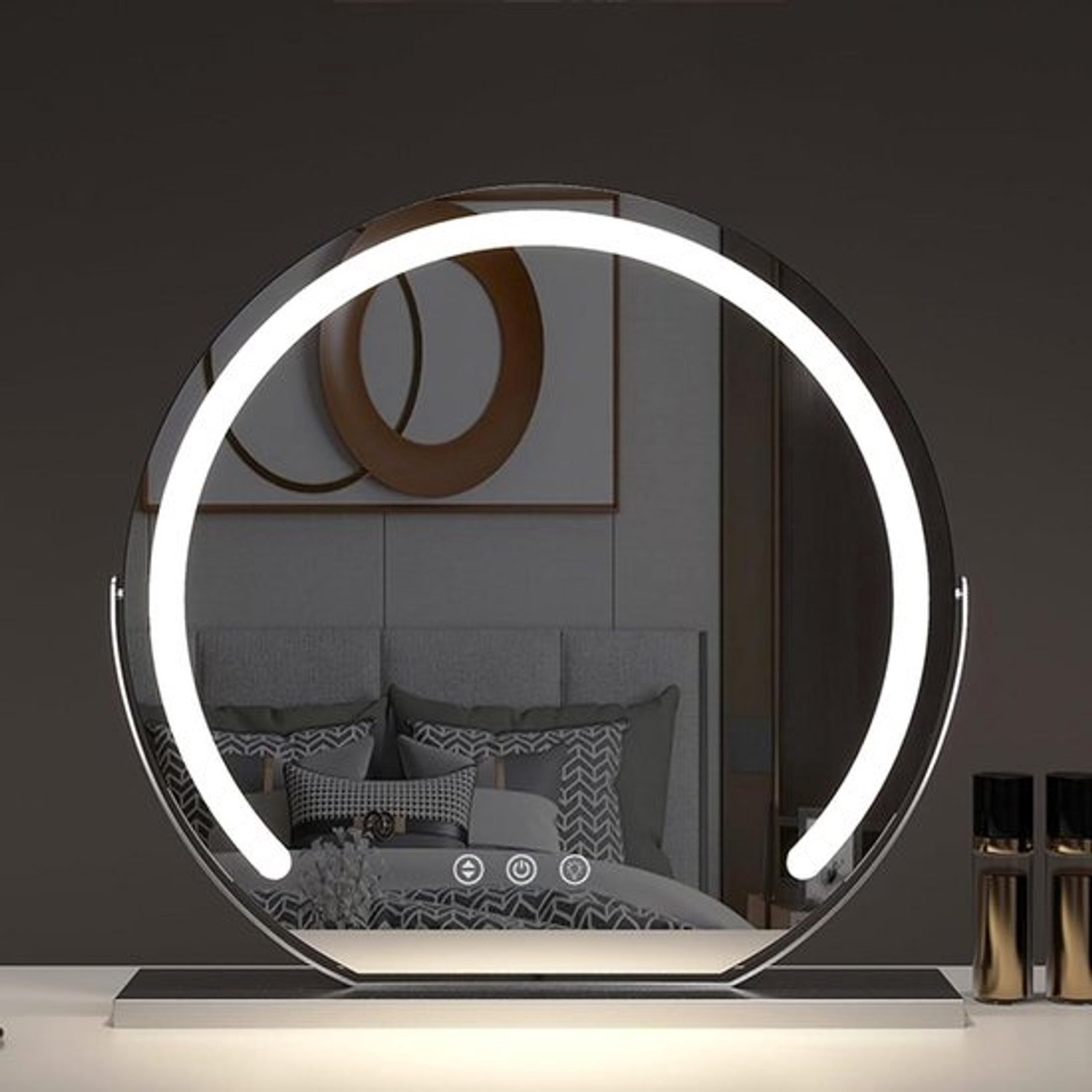 Cosmetische spiegel - Tafel- en scheerspiegel - Make-up aanbrengen - 3-kleuren instelbaar licht - 50 cm - Zilver
