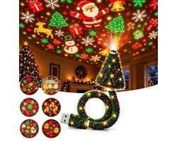 Kerstprojector - Met 6 Kerstafbeeldingen - Projectorlamp - USB - Nachtlampje - Sfeerverlichting - Projector Nachtlamp voor Kinderen - Kerst Led-projector - Kerstdecoratie - Bedlampje - Kinderlamp - Voor Slaapkamer, auto, plafond en wanddecoratie