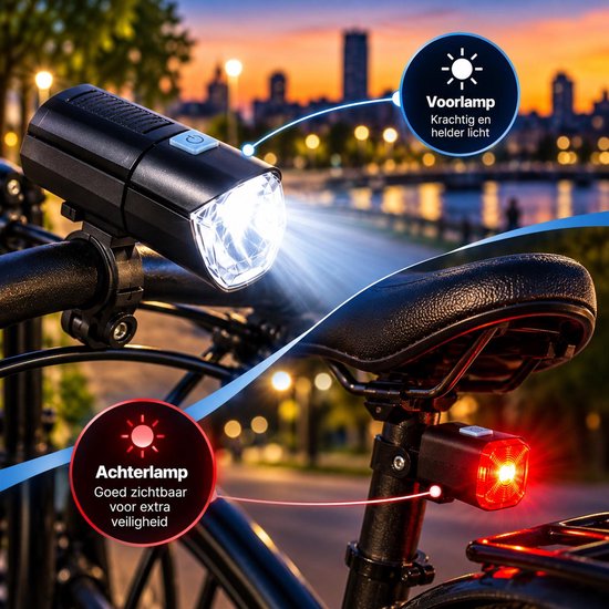 Fietsverlichting Set - Voorlicht & Achterlicht - 3 Lichtsterktes - Bereik tot 100 Meter - Inclusief 6 Baterijen — afbeelding 3