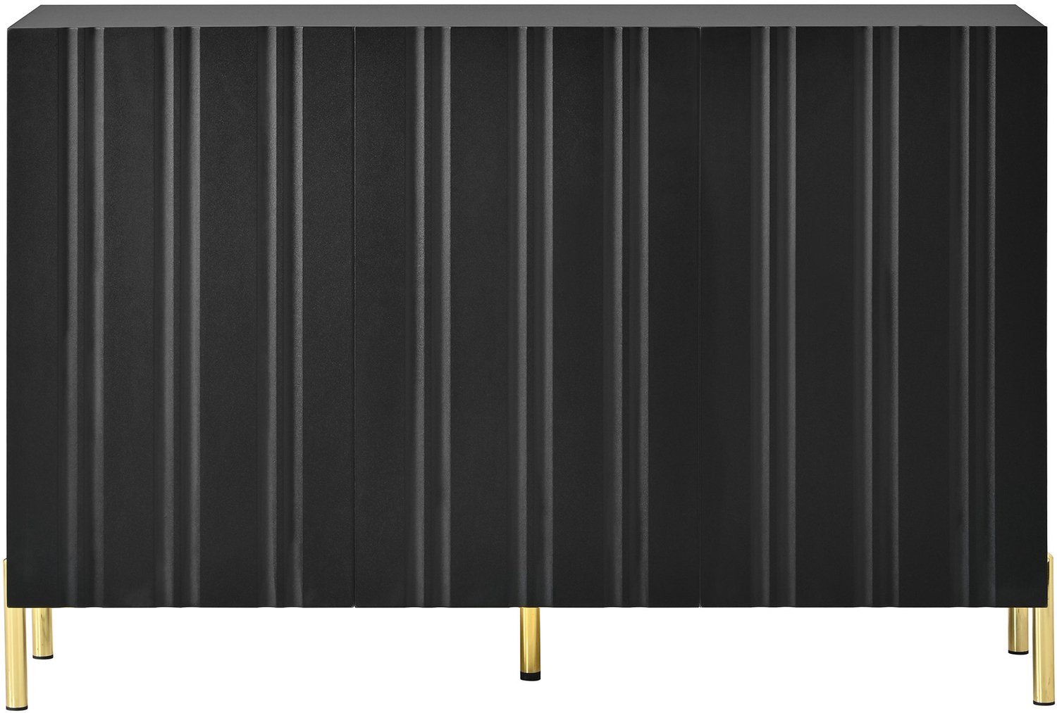 SONNENH Dressoir met 3 greeploze ribbeldeuren, verstelbare planken en metalen voeten - Zwart - 120 x 35,5 x 80 cm