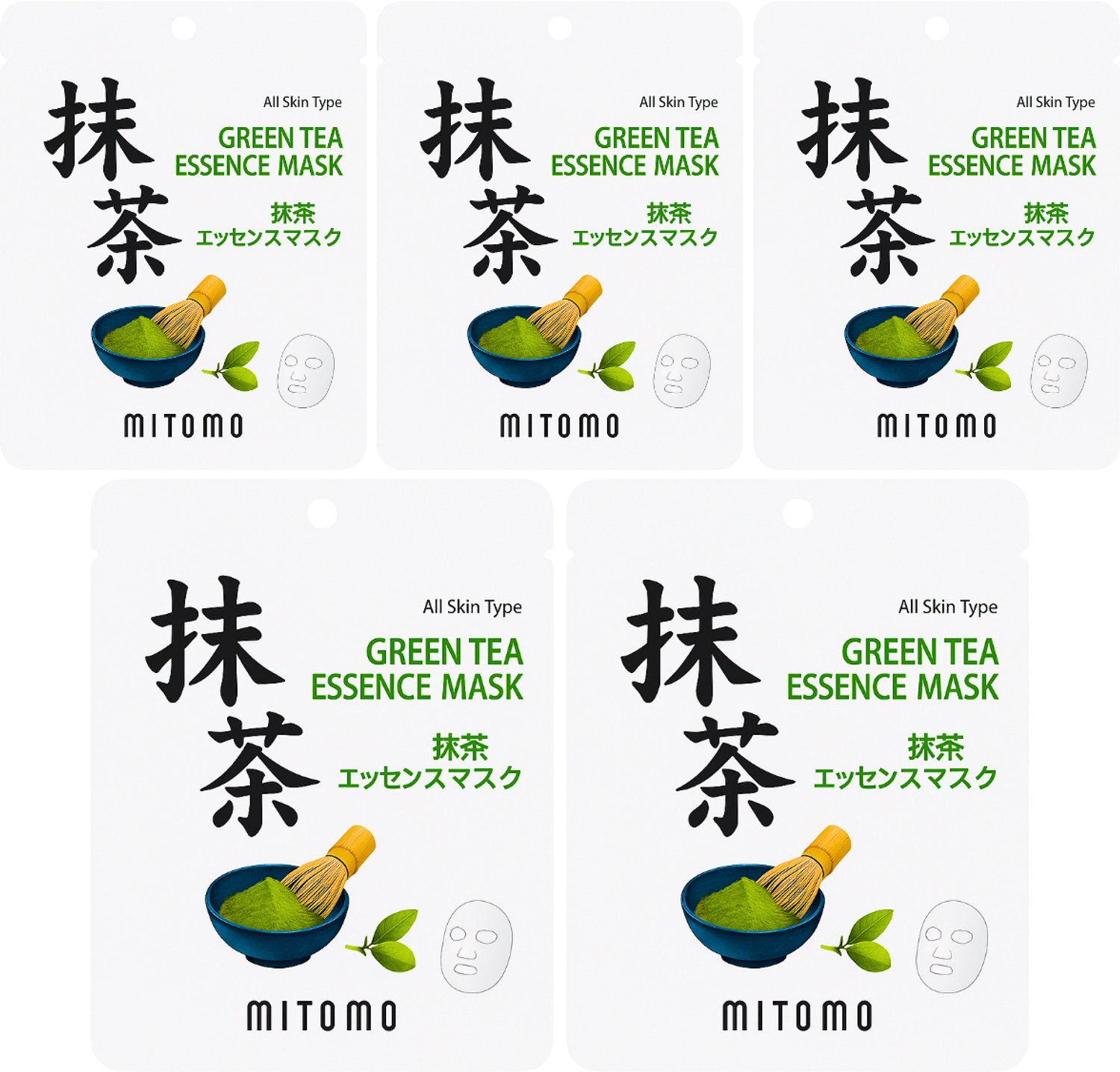 MITOMO Gezichtsmasker Green Tea Matcha - Anti Rimpel & Anti Aging Sheet Mask - Gezichtsverzorging - 5 Stuks