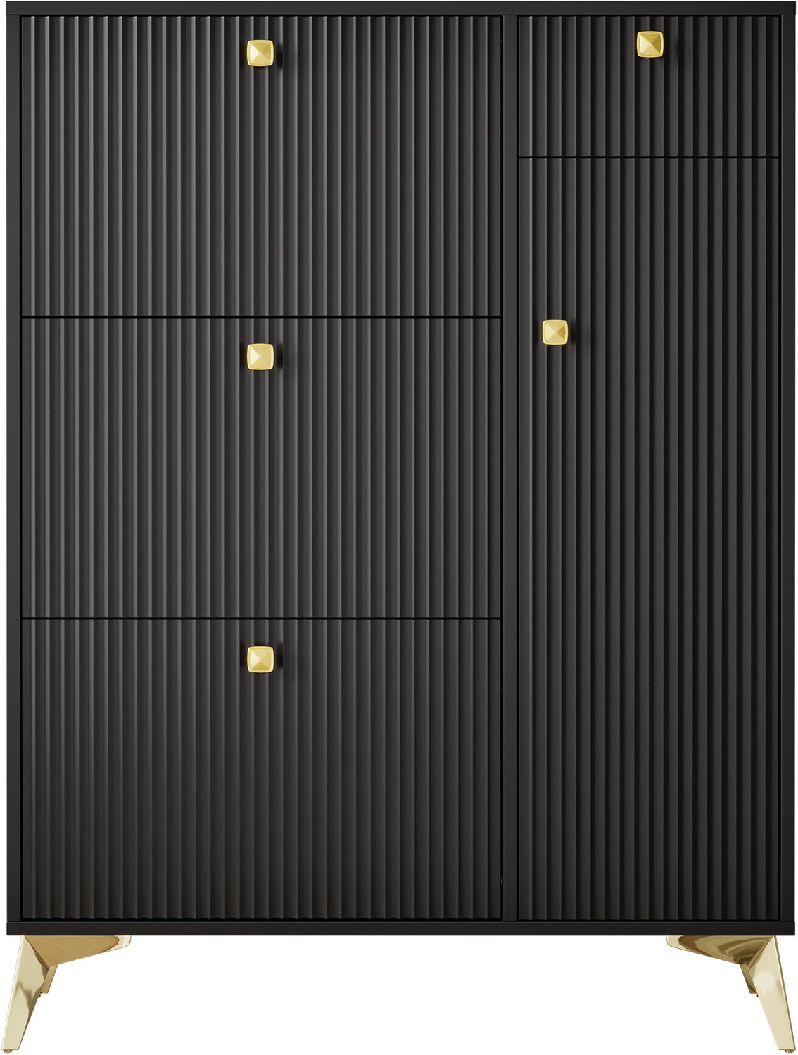 SONNENH Schoenenkast met 3 kantelkleppen, rechterlade en draaideur - Zwart - 90 x 25 x 121 cm
