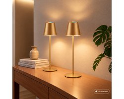 BRILONER Calida - Set van 2 Tafellampen oplaadbaar - dimbaar - voor binnen en buiten - 3 in 1 - RGBW - IP44 - snoerloze - in hoogte verstelbaar - 36cm – goud kleur