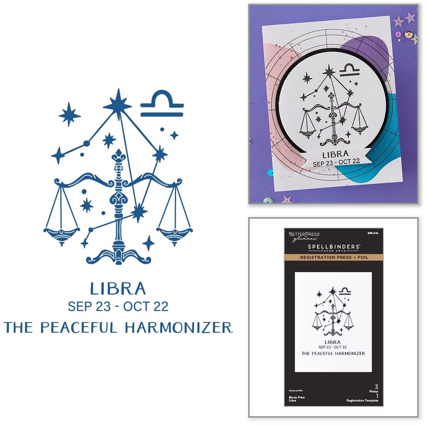 Spellbinders Block Print Press + Foil Plates - Weegschaal (Libra) - 4 st.