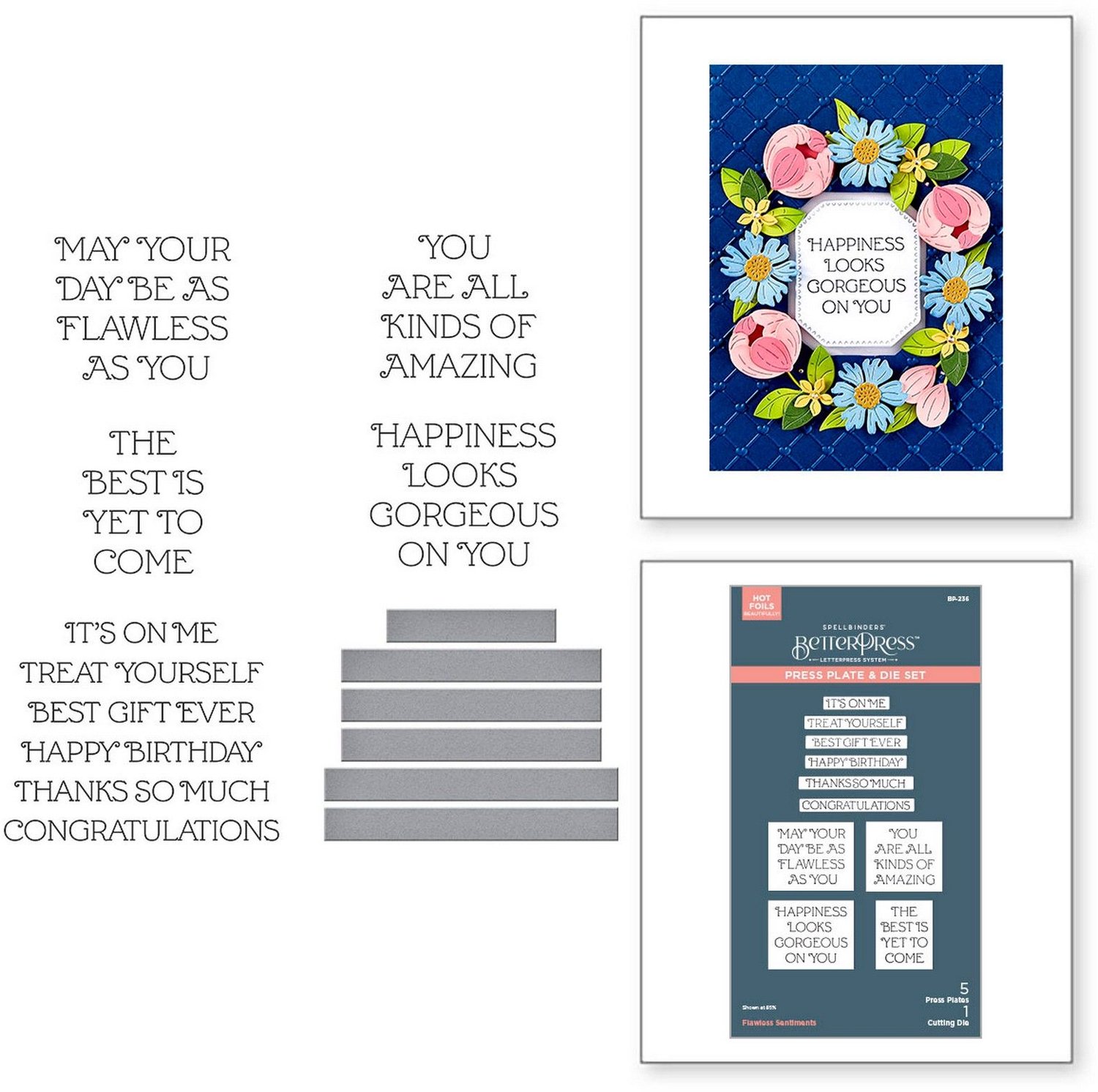 Spellbinders BetterPress Plate & Snijmal - Flawless Sentiments - 6 st.
