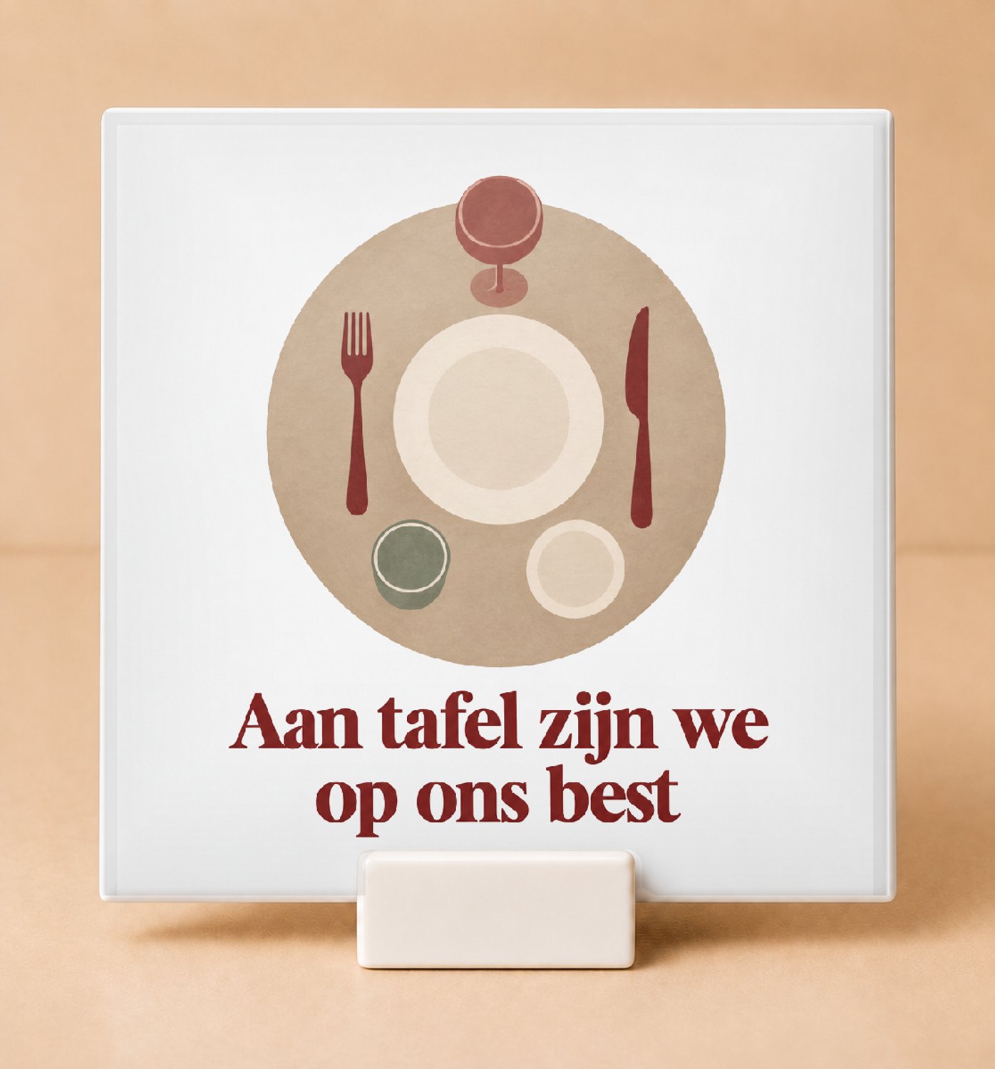 Bedruk King Rustgevende Oost West Thuis Bestek Tegel – Sfeervolle Wanddecoratie met Inspirerende Aan Tafel Quote voor Gezinnen - 11 x 11 cm met houder Wit