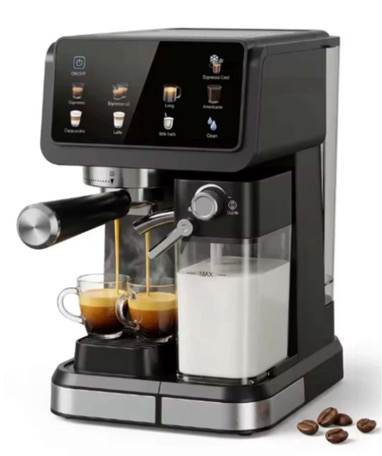 DeltaMerch Koffiezet apparaat - Koffie machine - Espressomachine - Latte- en cappuccinofunctie - Melkopschuimer - Zwart