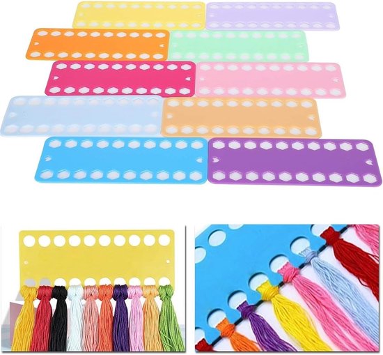 Set van 10 Borduurgaren Spoelen - Roze, Blauw, Lichtbruin, Geel, Paars - 20 Gaten Kunststof Draadsorteerder - Voor Naaien en Borduren — afbeelding 4