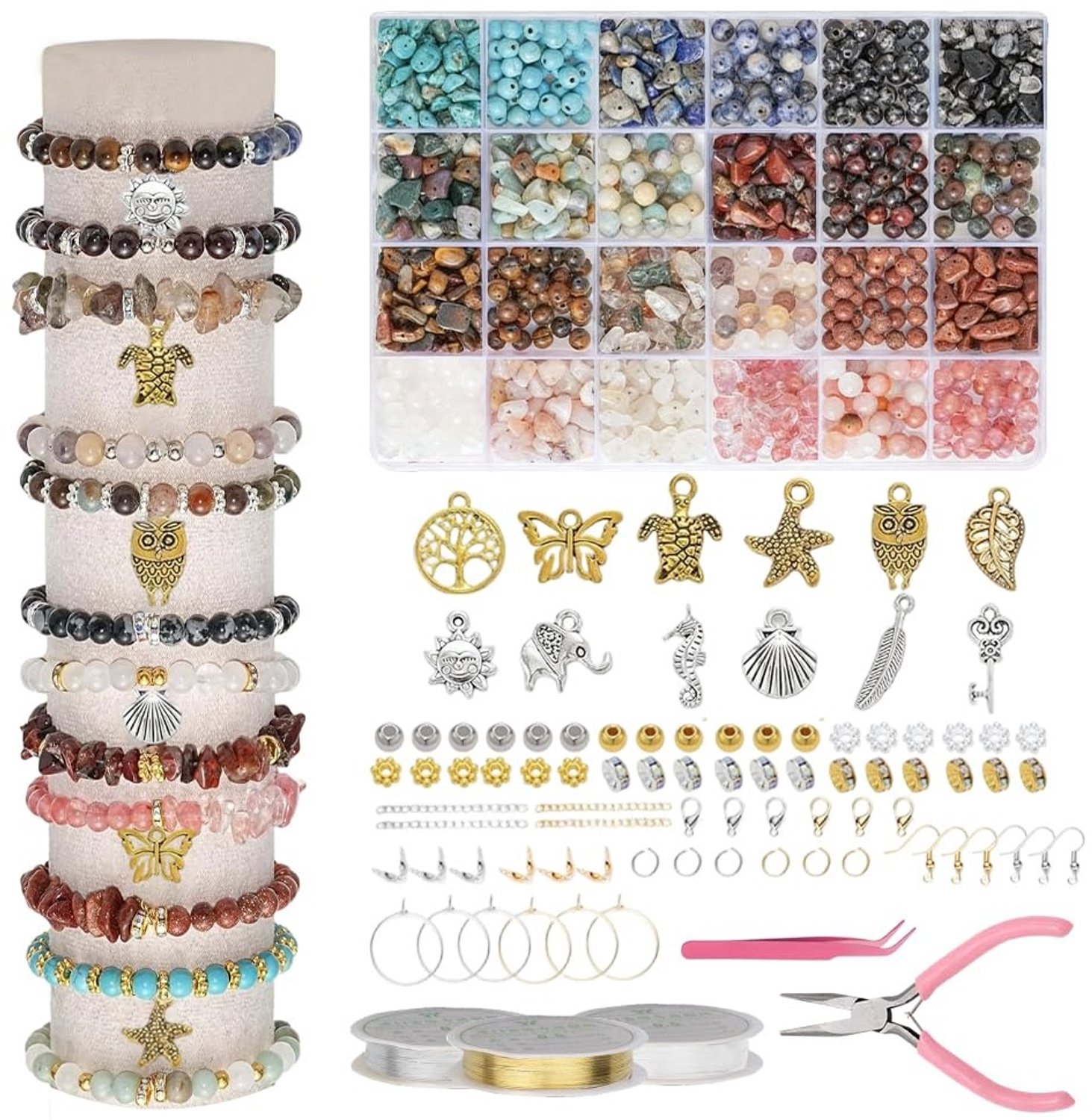 Famanu – Natuurlijke edelsteenkralen set met 1020 kralen voor sieraden maken