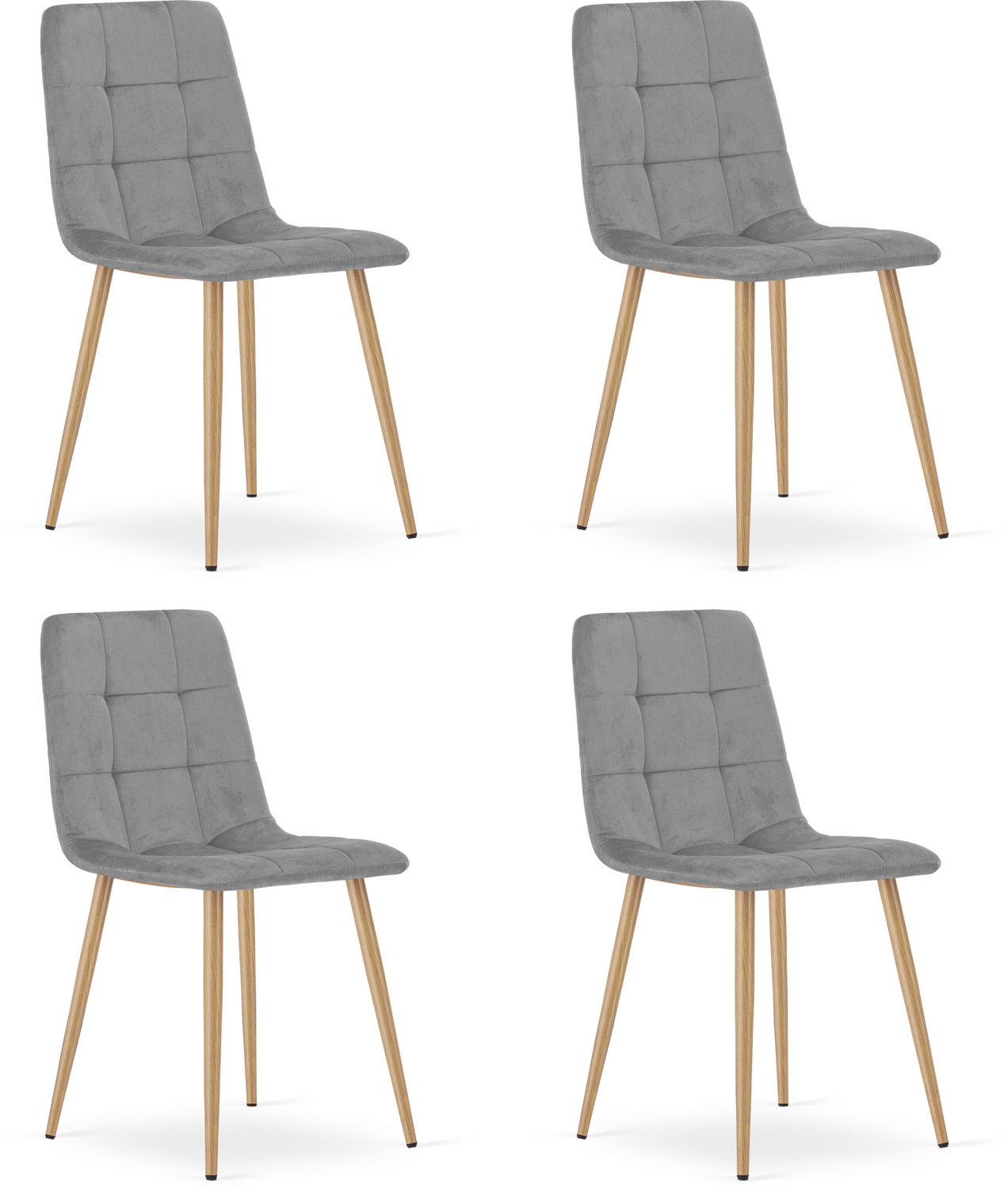 LEOBERT KARA Eetkamerstoelen – Set van 4 – Grijs Velvet – Metalen Poten – Comfortabele Ergonomische Zitting – Modern Design – Velvet Stoel voor Woonkamer, Keuken en Eetkamer – Max. 110 kg per Stoel