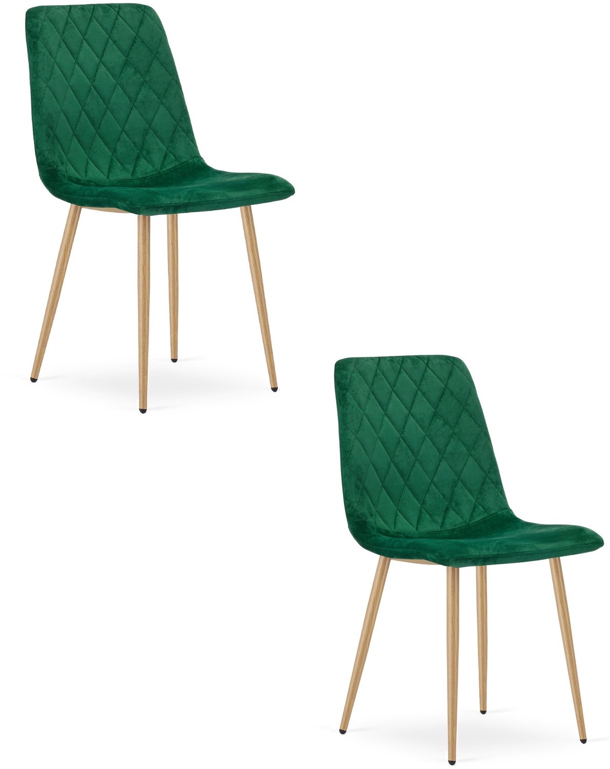 LEOBERT TURIN Eetkamerstoelen – Set van 2 – Groen Velvet – Houten Poten – Comfortabele Ergonomische Zitting – Modern Design – Velvet Stoel voor Woonkamer, Keuken en Eetkamer – Max. 110 kg per Stoel