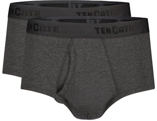 Set van twee donkergrijze Ten Cate slips van stretchkatoen met gulp en elastische tailleband met merklogo.