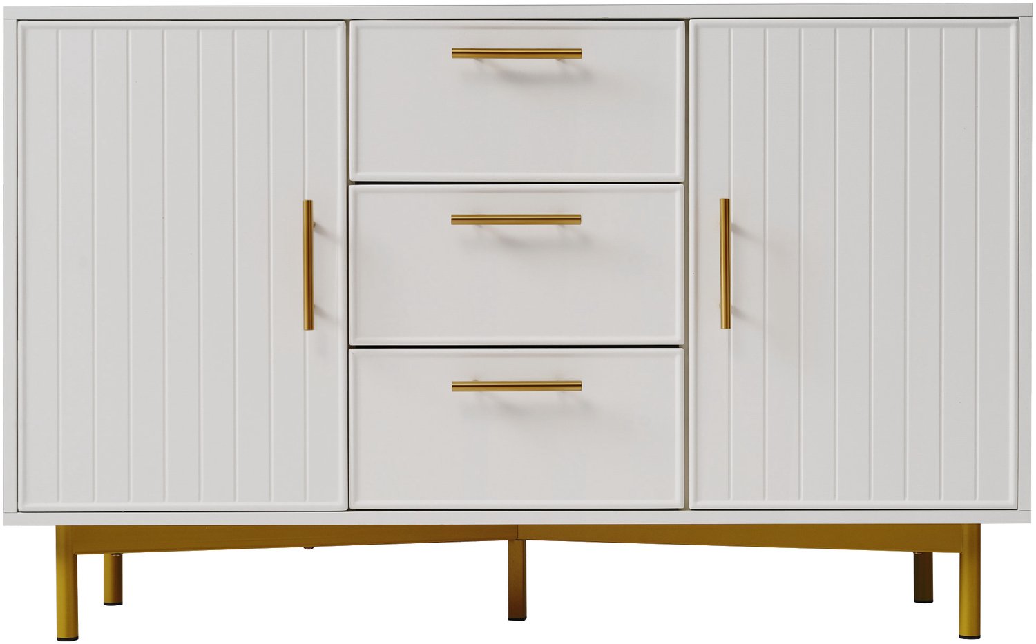 SONNENH Wit dressoir met 2 deuren, 3 laden en verstelbare planken - Goudkleurige grepen - 120 x 40 x 75 cm