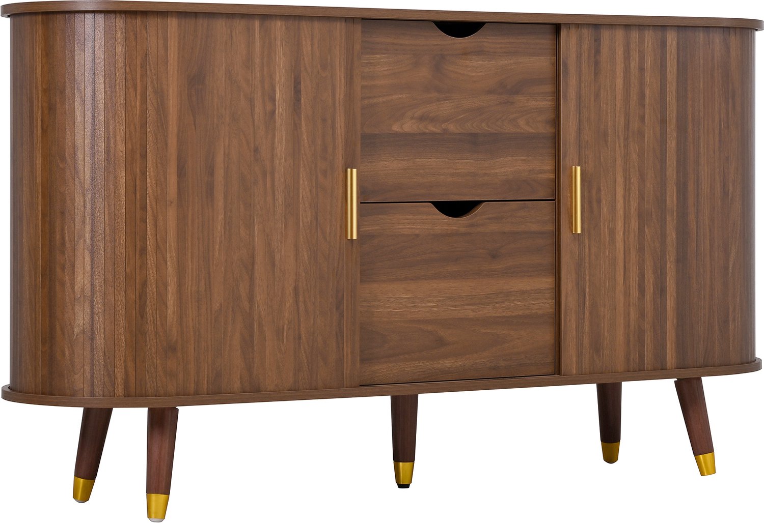 SONNENH Dressoir met 2 schuifdeuren, 2 laden en houten voeten - Walnootlook - 140 x 40 x 79,5 cm